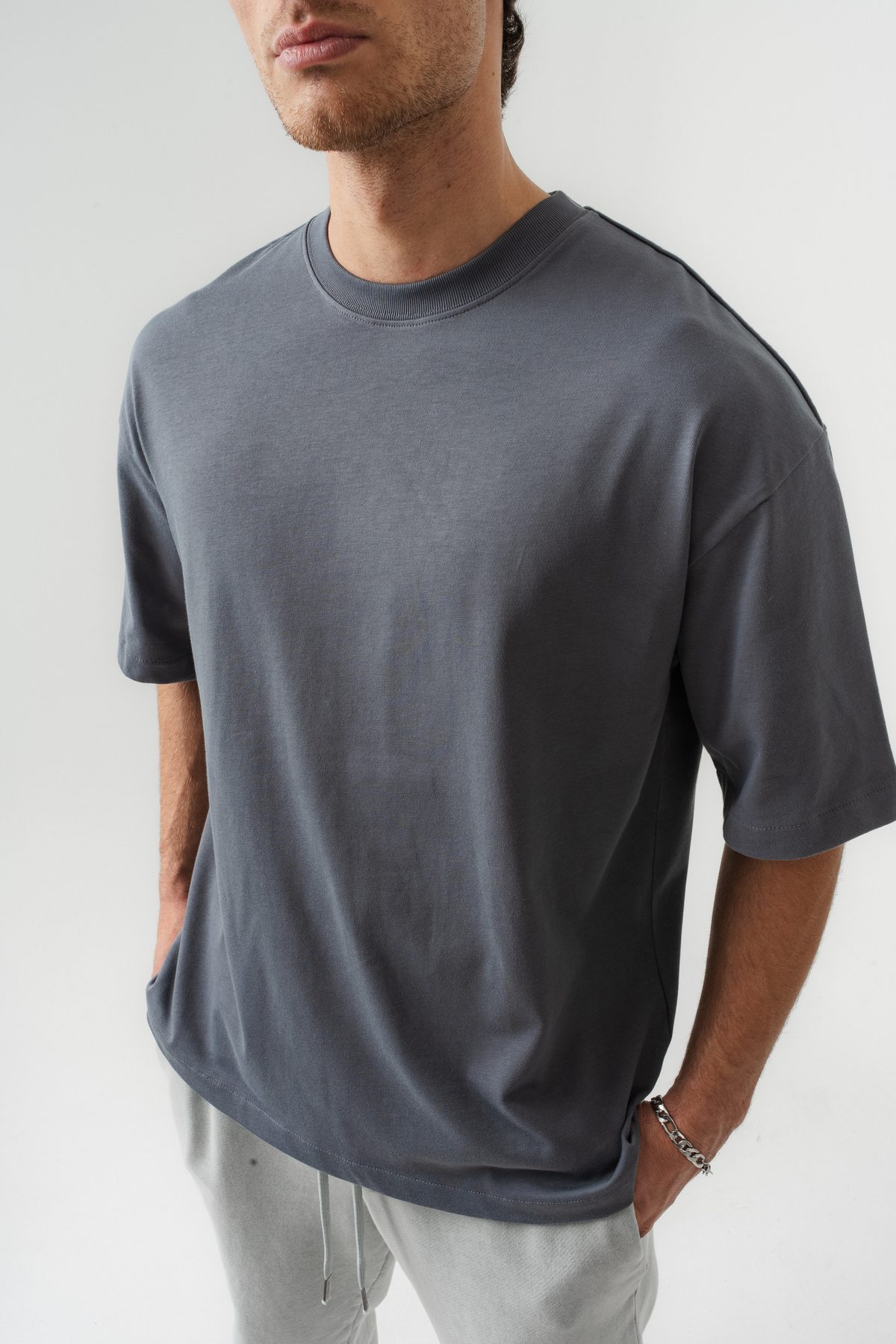 Erkek %100 Pamuk Oversize Kalıp Bisiklet Yaka Basic T-shirt —  (6)