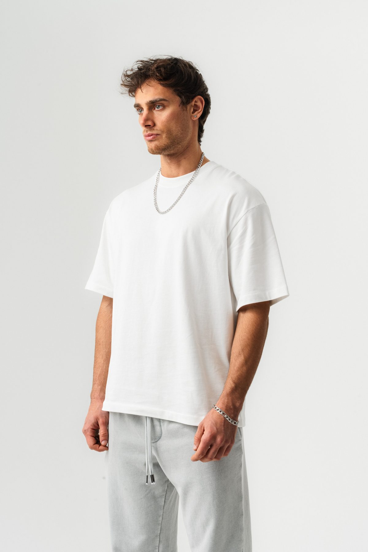 Erkek %100 Pamuk Oversize Kalıp Bisiklet Yaka Basic T-shirt —  (2)