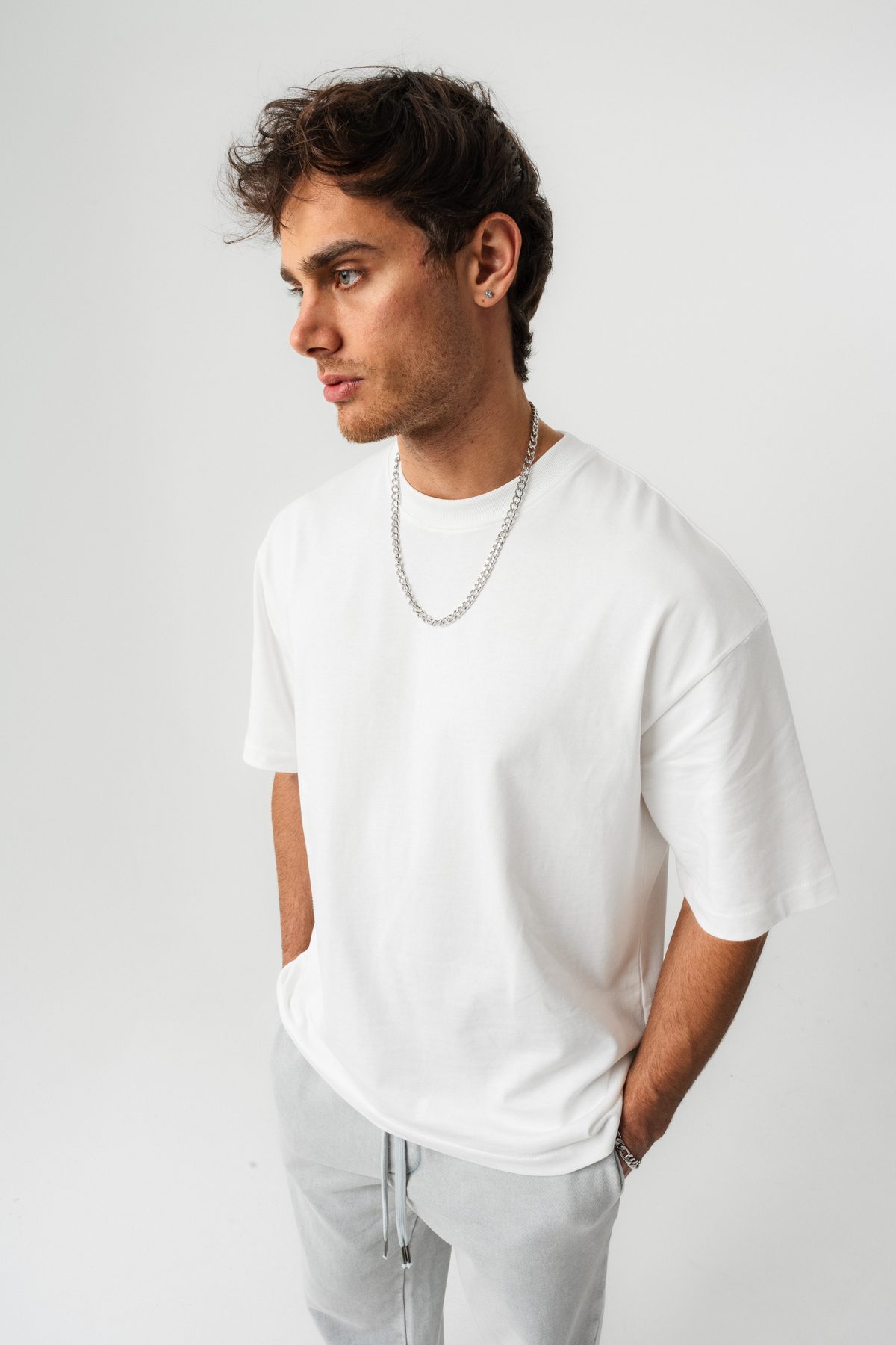Erkek %100 Pamuk Oversize Kalıp Bisiklet Yaka Basic T-shirt —  (6)