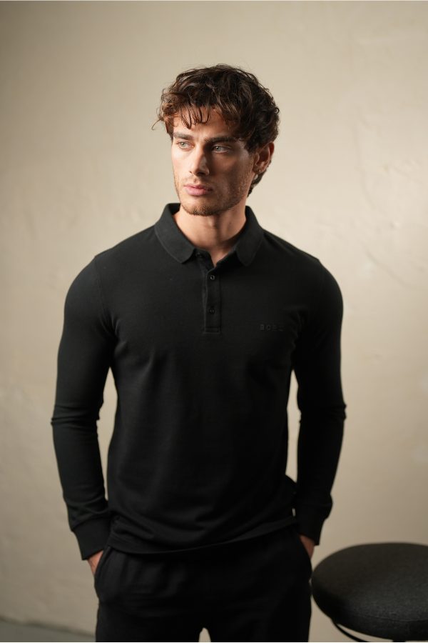 Erkek Siyah Borz Nakış Detaylı Dayanıklı Esnek Kumaş Slim-Fit Polo Yaka T-shirt
