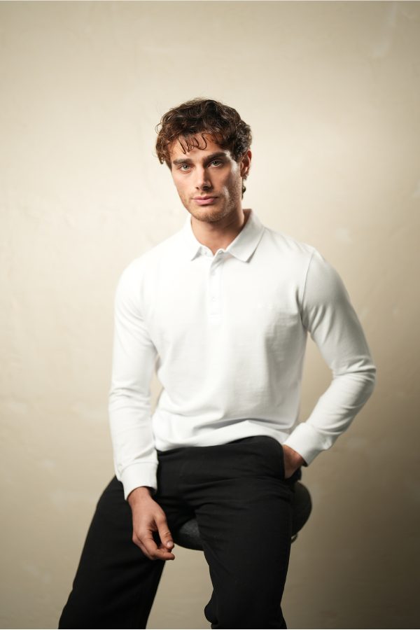 Erkek Beyaz Borz Nakış Detaylı Dayanıklı Esnek Kumaş Slim-Fit Polo Yaka T-shirt