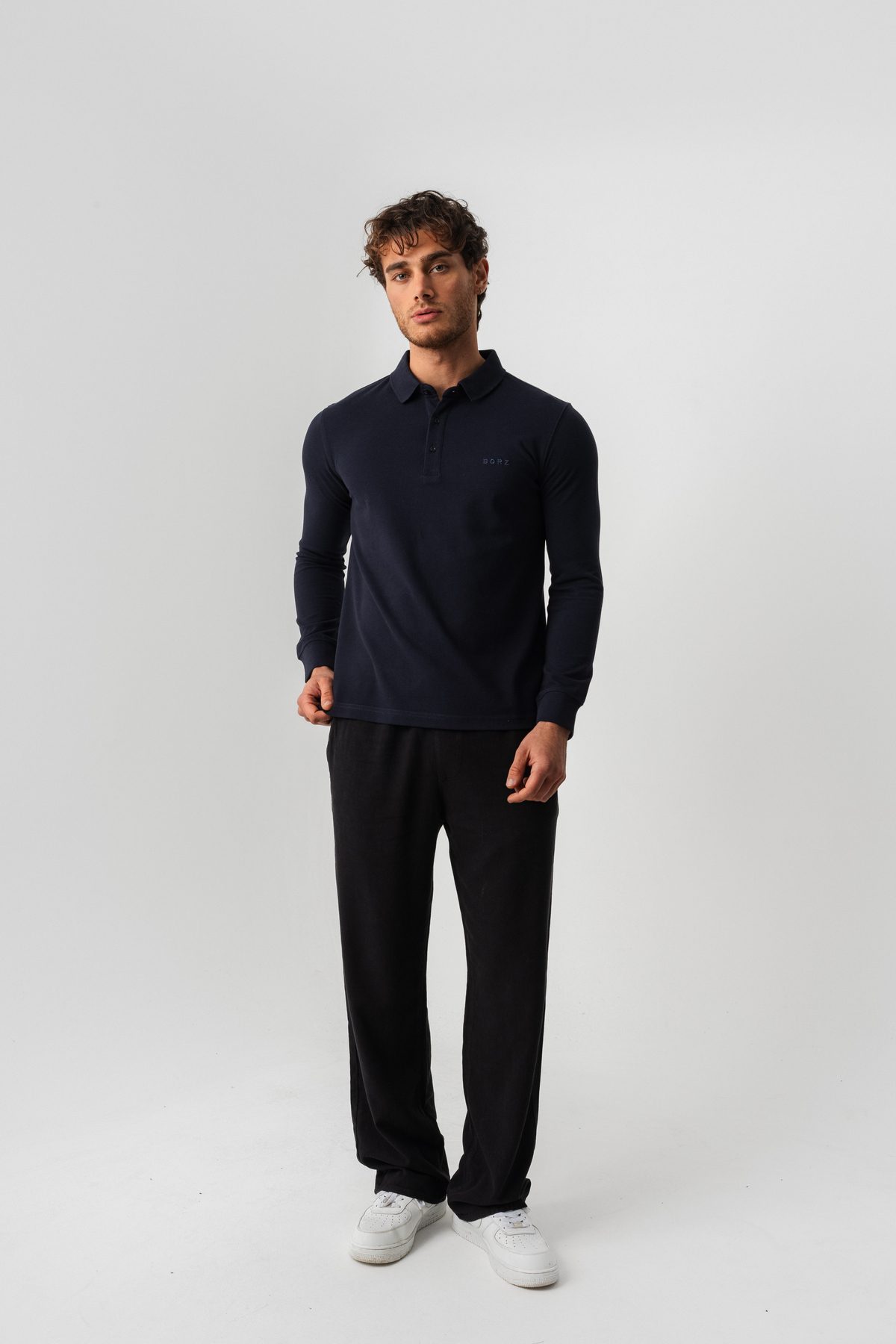 Erkek Lacivert Borz Nakış Detaylı Dayanıklı Esnek Kumaş Slim-Fit Polo Yaka T-shirt —  (8)