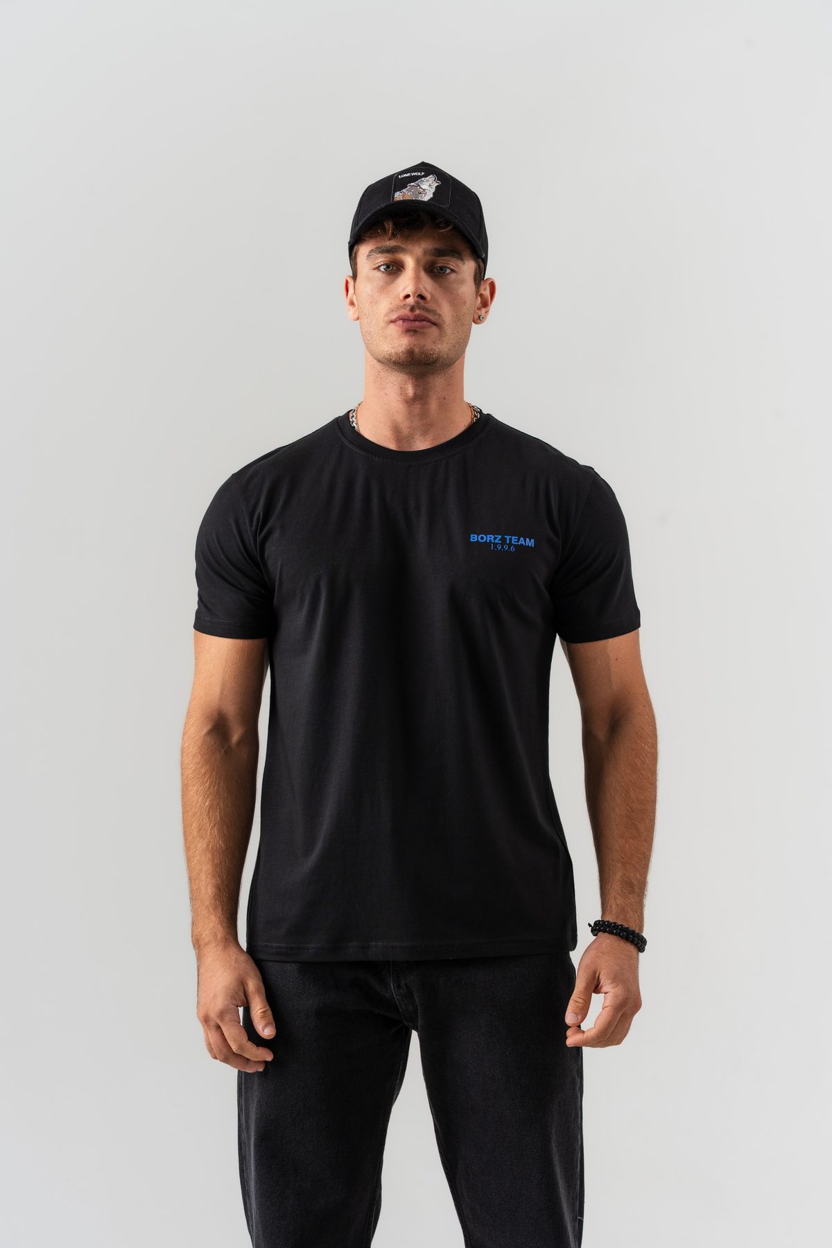 Erkek Siyah Borz Team Sırt Baskılı %100 Pamuk Regular Kalıp Bisiklet Yaka T-shirt —  (2)