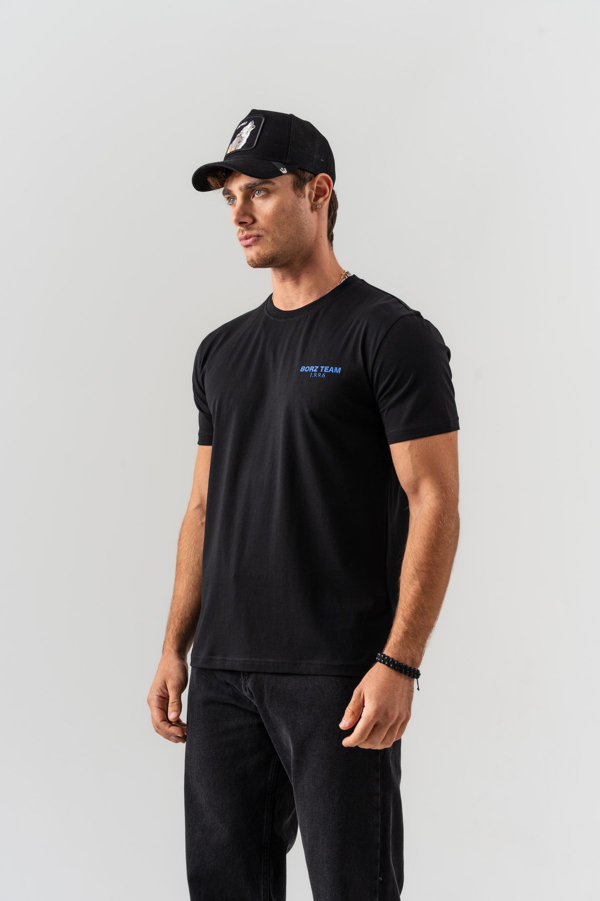Erkek Siyah Borz Team Sırt Baskılı %100 Pamuk Regular Kalıp Bisiklet Yaka T-shirt —  (4)