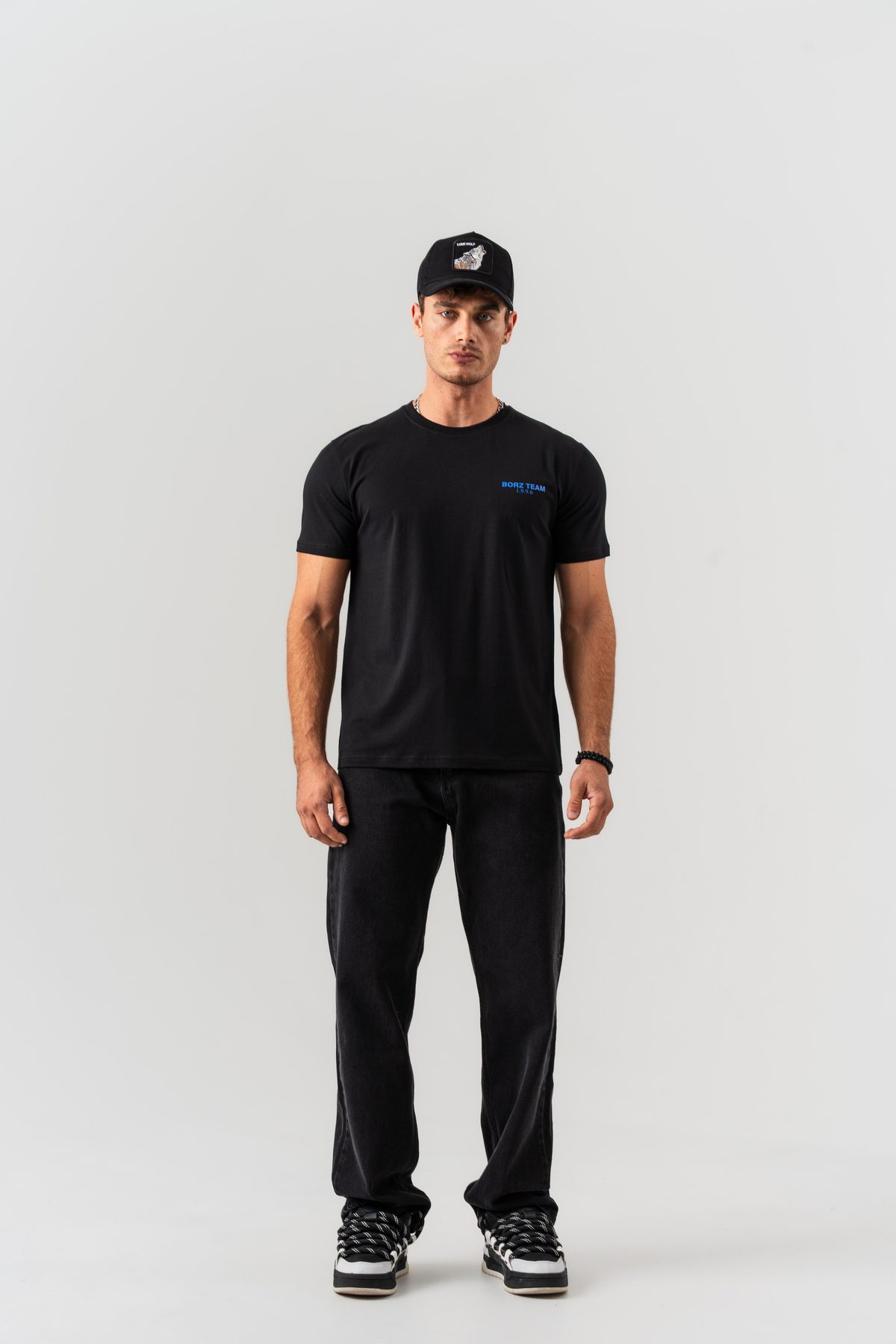 Erkek Siyah Borz Team Sırt Baskılı %100 Pamuk Regular Kalıp Bisiklet Yaka T-shirt —  (7)