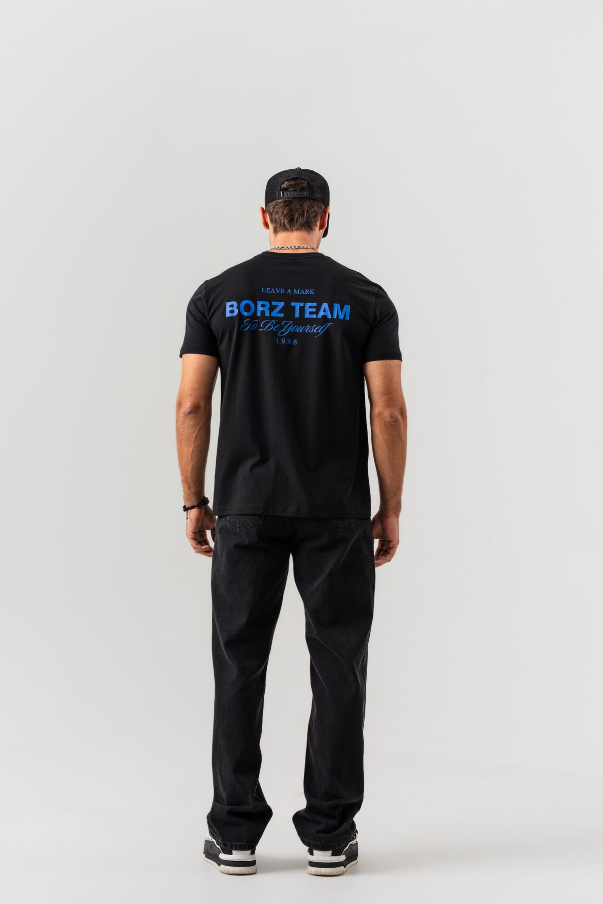 Erkek Siyah Borz Team Sırt Baskılı %100 Pamuk Regular Kalıp Bisiklet Yaka T-shirt —  (8)