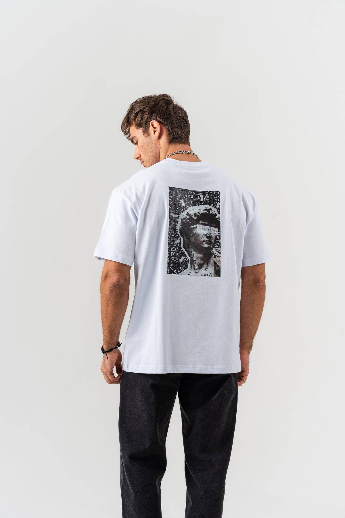Unisex Beyaz Borz 1996 Nakış Detaylı Sırt Baskılı Oversize Kalıp Bisiklet Yaka T-shirt —  (1)