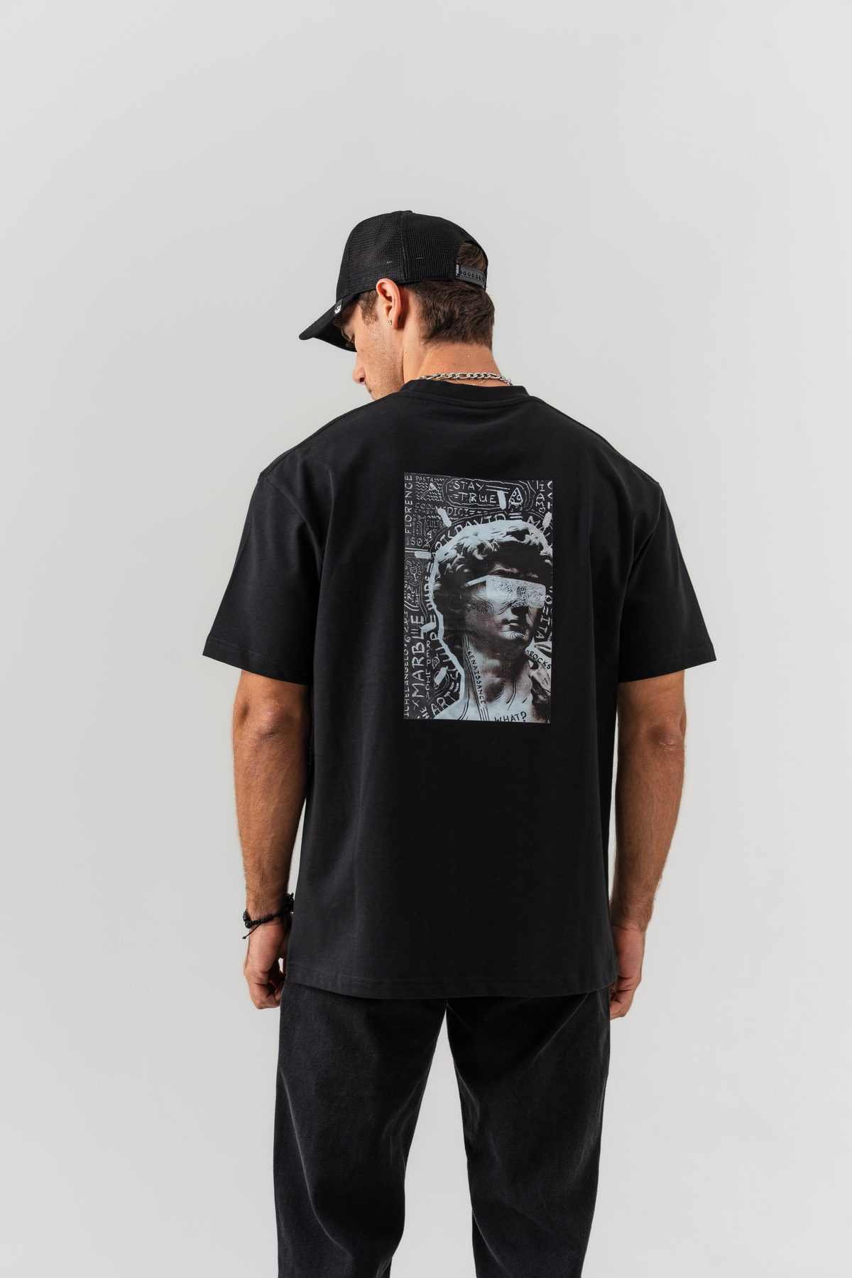 Unisex Siyah Borz 1996 Nakış Detaylı Sırt Baskılı Oversize Kalıp Bisiklet Yaka T-shirt —  (1)