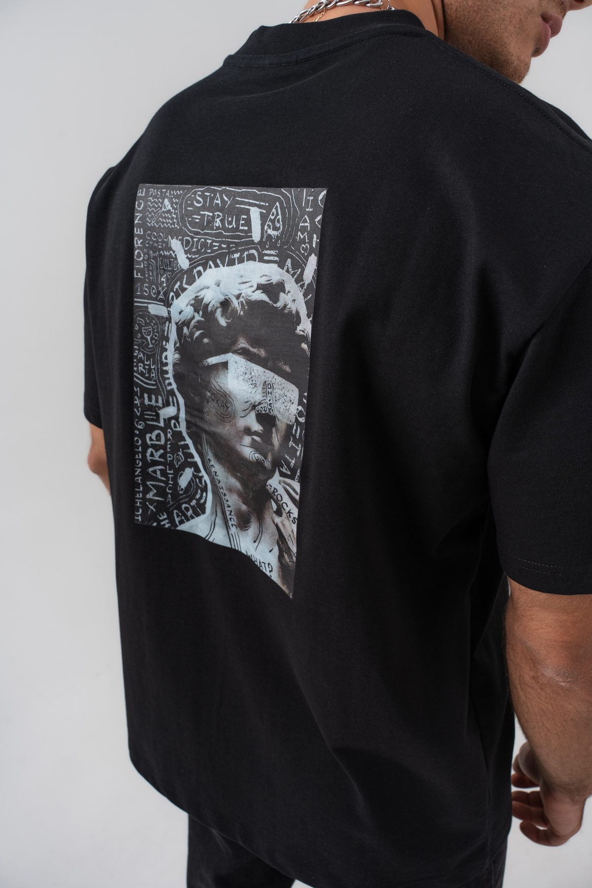 Unisex Siyah Borz 1996 Nakış Detaylı Sırt Baskılı Oversize Kalıp Bisiklet Yaka T-shirt —  (2)