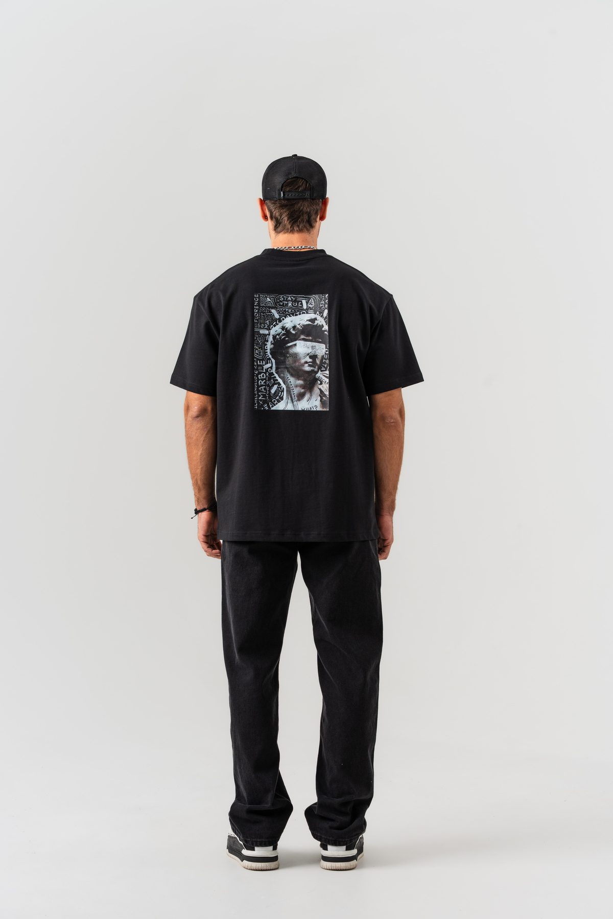 Unisex Siyah Borz 1996 Nakış Detaylı Sırt Baskılı Oversize Kalıp Bisiklet Yaka T-shirt —  (8)