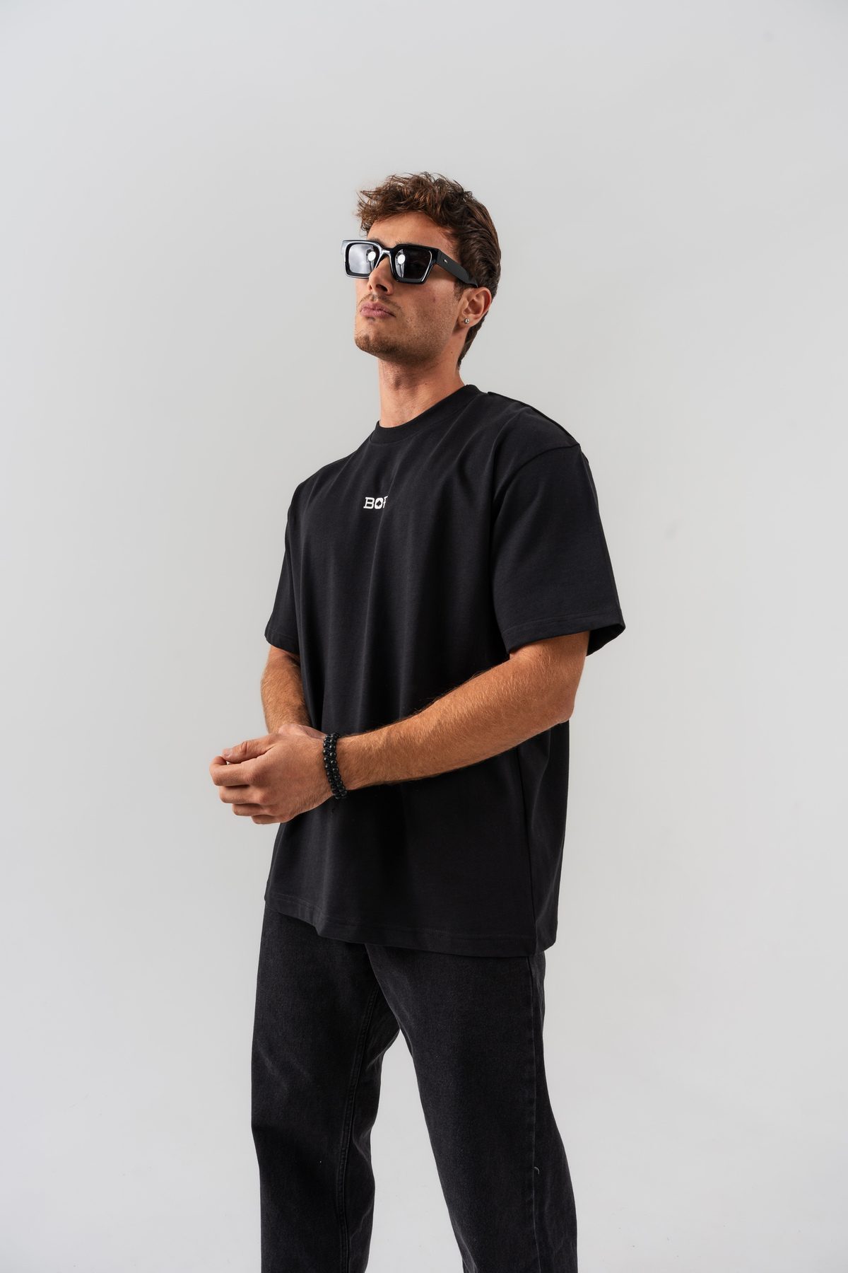 Erkek Siyah İskambil Kağıdı Sırt Baskılı %100 Pamuk Oversize Kalıp Bisiklet Yaka T-shirt —  (5)