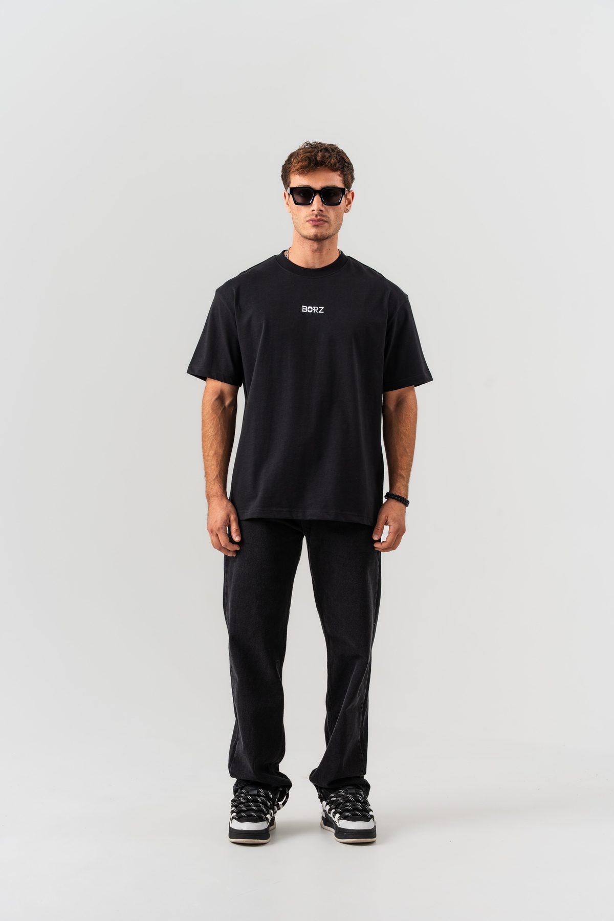 Erkek Siyah İskambil Kağıdı Sırt Baskılı %100 Pamuk Oversize Kalıp Bisiklet Yaka T-shirt —  (7)