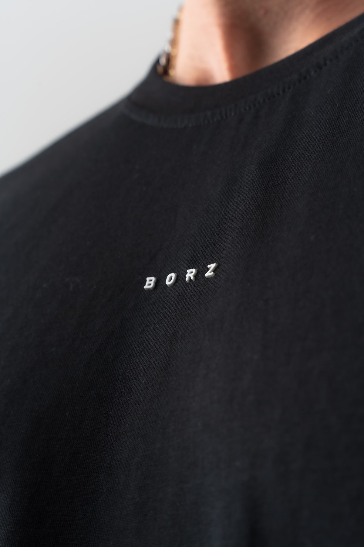 Erkek Siyah Minimal Borz Yazı Detaylı Pamuklu Kumaş Regular Kalıp Basic Bisiklet Yaka T-shirt —  (8)