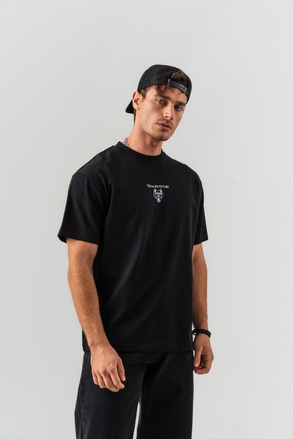 Erkek Siyah "See The Big Picture" Yazı Detaylı %100 Pamuk Oversize Kalıp Bisiklet Yaka T-shirt