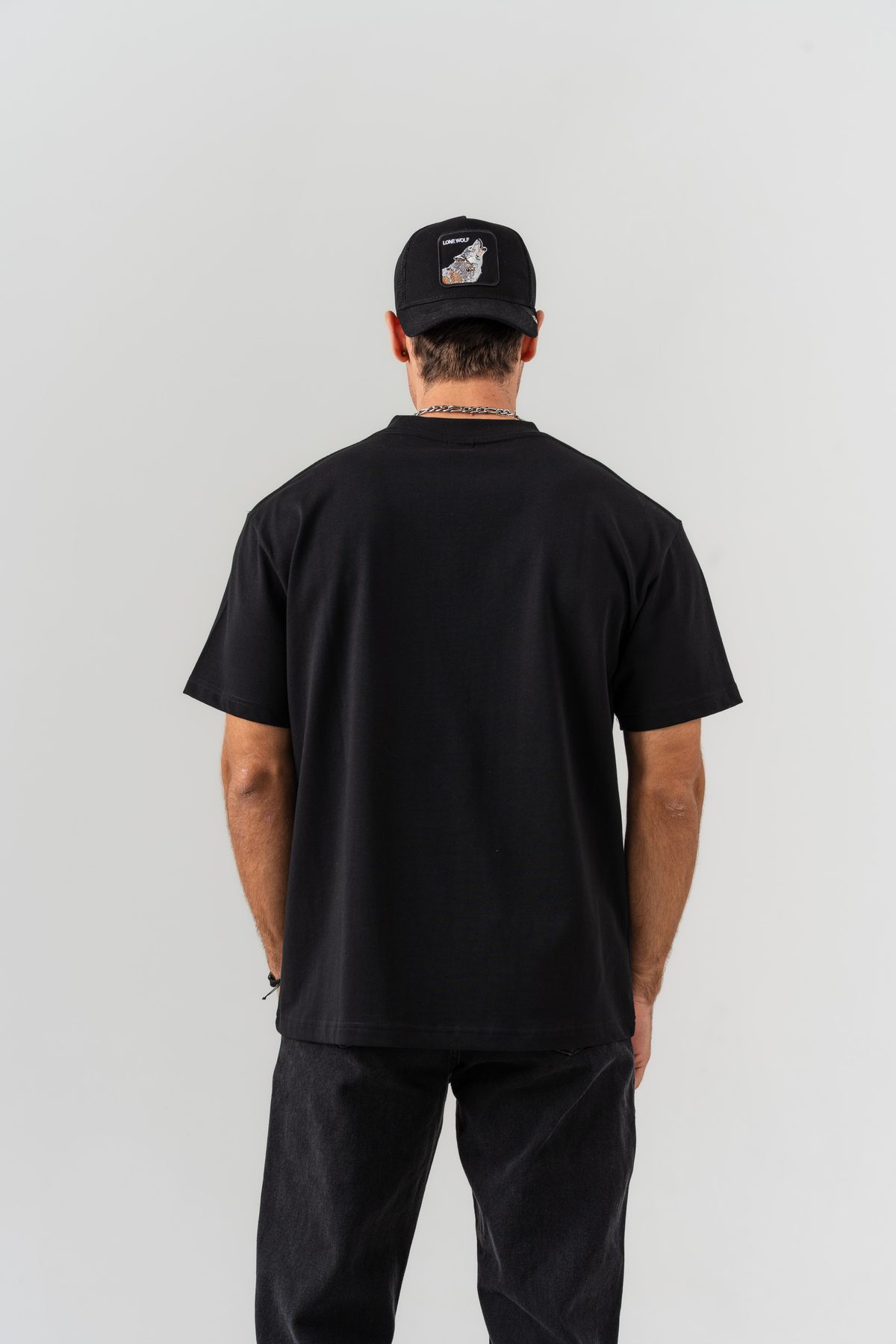 Erkek Siyah "See The Big Picture" Yazı Detaylı %100 Pamuk Oversize Kalıp Bisiklet Yaka T-shirt —  (5)