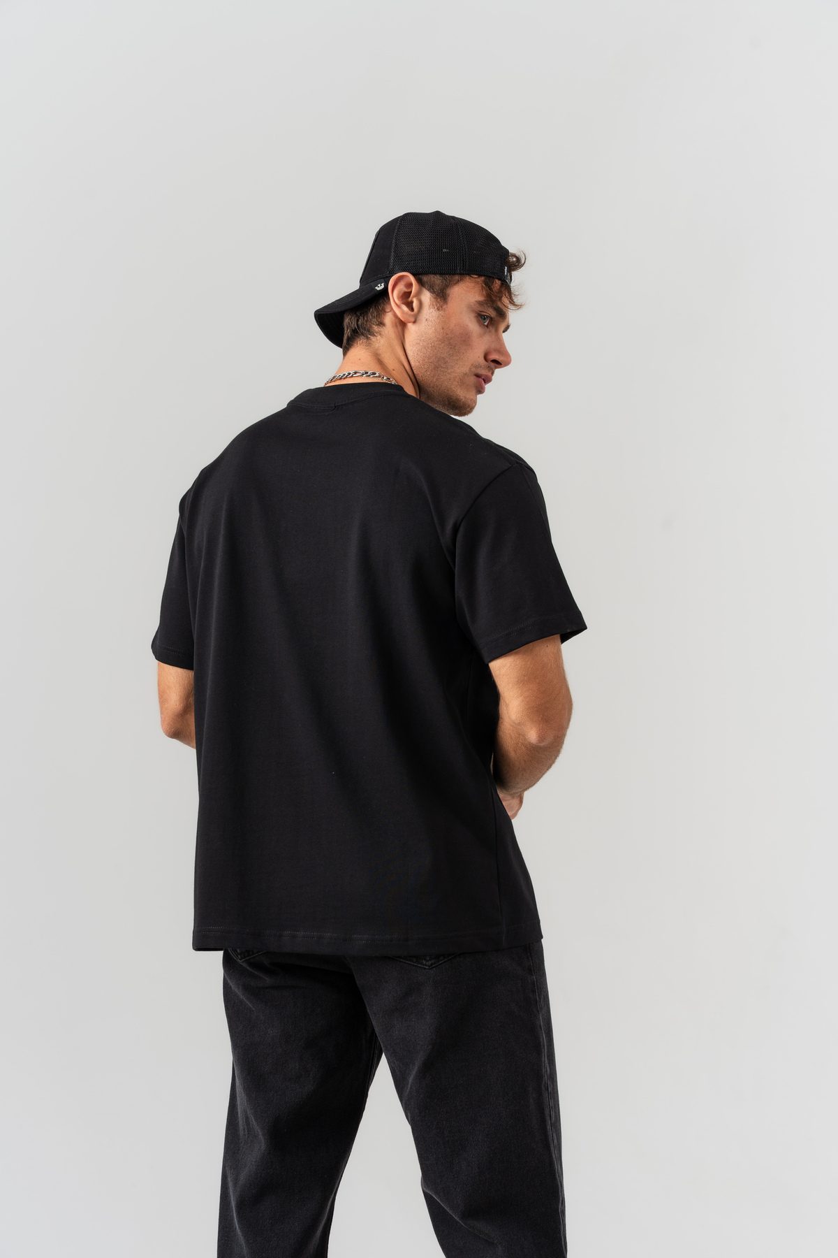 Erkek Siyah "See The Big Picture" Yazı Detaylı %100 Pamuk Oversize Kalıp Bisiklet Yaka T-shirt —  (7)
