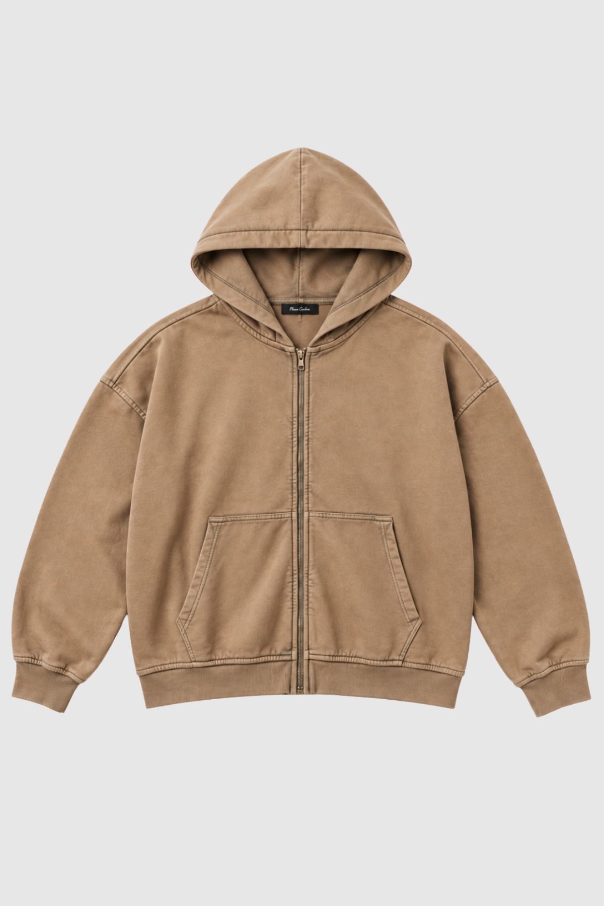 Kadın Oversize Fermuarlı Kapüşonlu Sweatshirt — Bej (6)