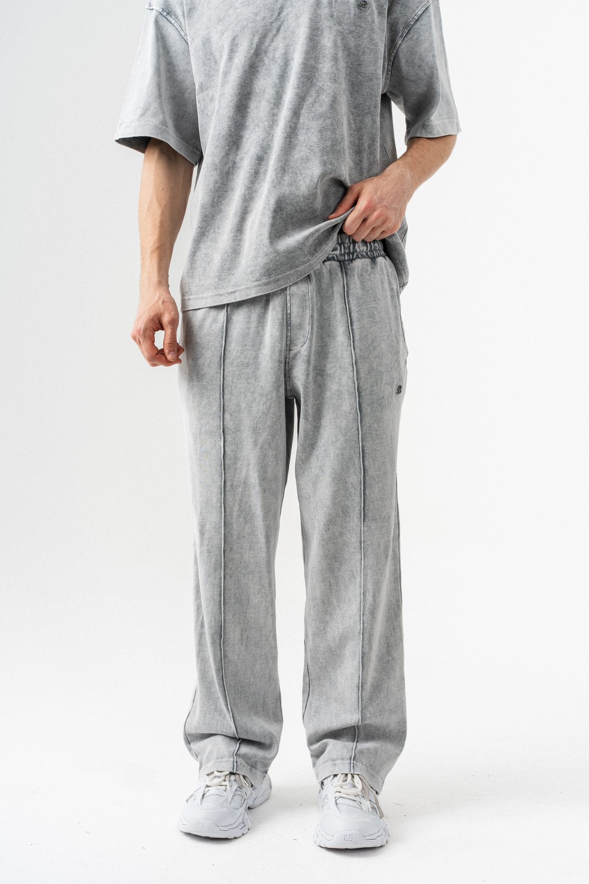 Erkek Efektli Oversize Kalıp T-shirt ve Pantolon Takımı — Gri (5)