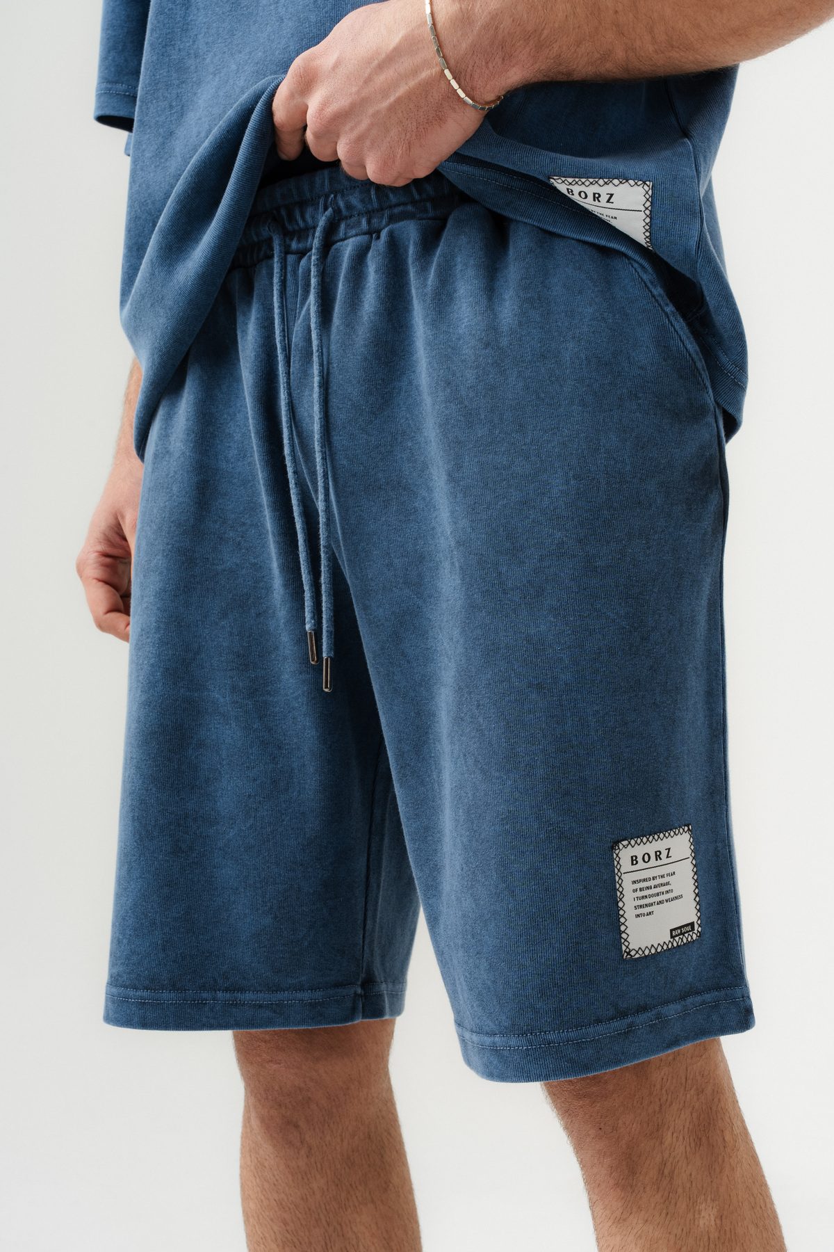 Erkek Soluk Efektli Oversize Kalıp T-shirt ve Şort Takımı — Mavi (2)
