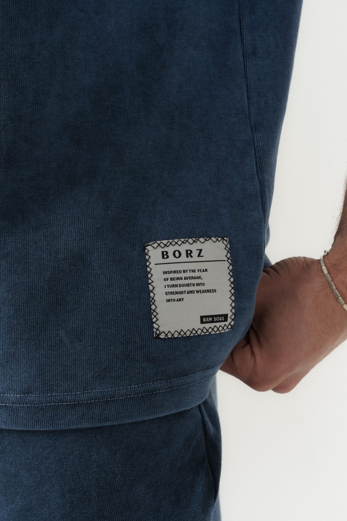 Erkek Soluk Efektli Oversize Kalıp T-shirt ve Şort Takımı — Mavi (3)
