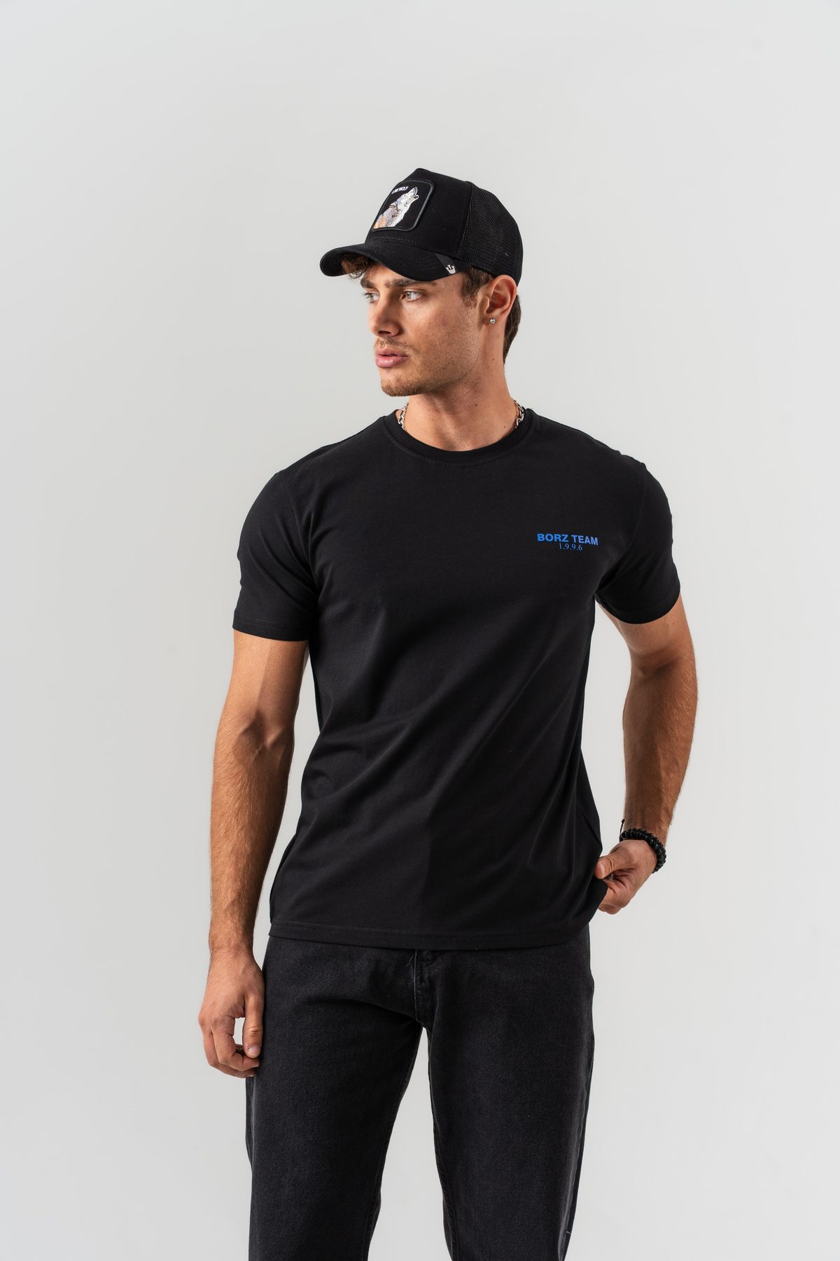 Erkek Siyah Borz Team Sırt Baskılı %100 Pamuk Regular Kalıp Bisiklet Yaka T-shirt — SİYAH (3)