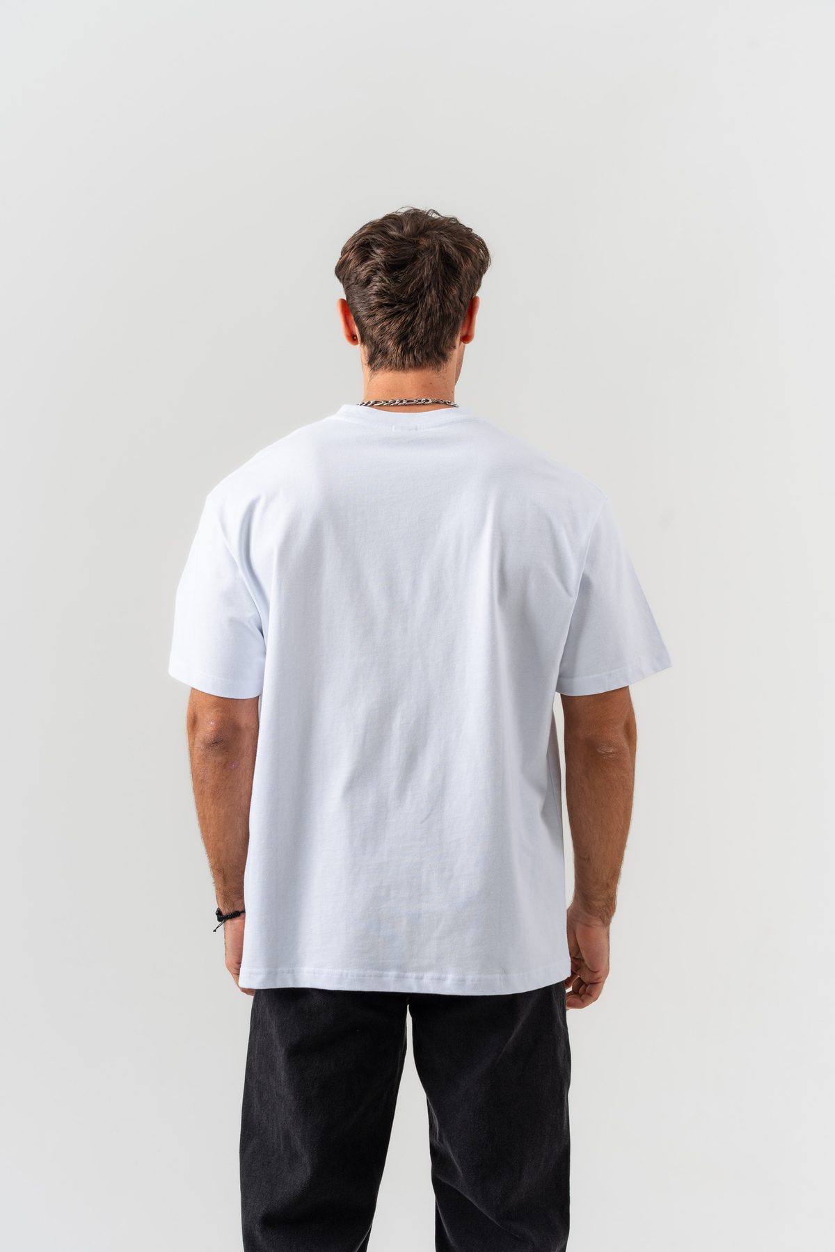 Erkek Beyaz "See The Big Picture" Yazı Detaylı %100 Pamuk Oversize Kalıp Bisiklet Yaka T-shirt — Beyaz (5)
