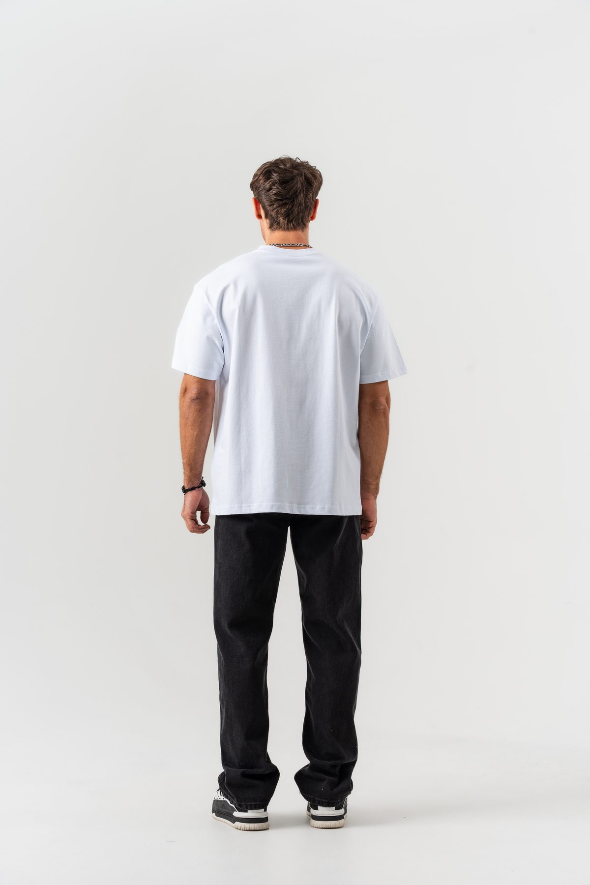 Erkek Beyaz "See The Big Picture" Yazı Detaylı %100 Pamuk Oversize Kalıp Bisiklet Yaka T-shirt — Beyaz (8)