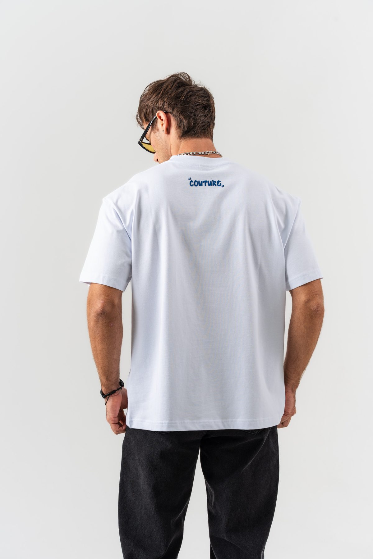 Unisex Beyaz "Best Borz Time" Yazı Detaylı Pamuklu Kumaş Oversize Kalıp Bisiklet Yaka T-shirt — BEYAZ (5)