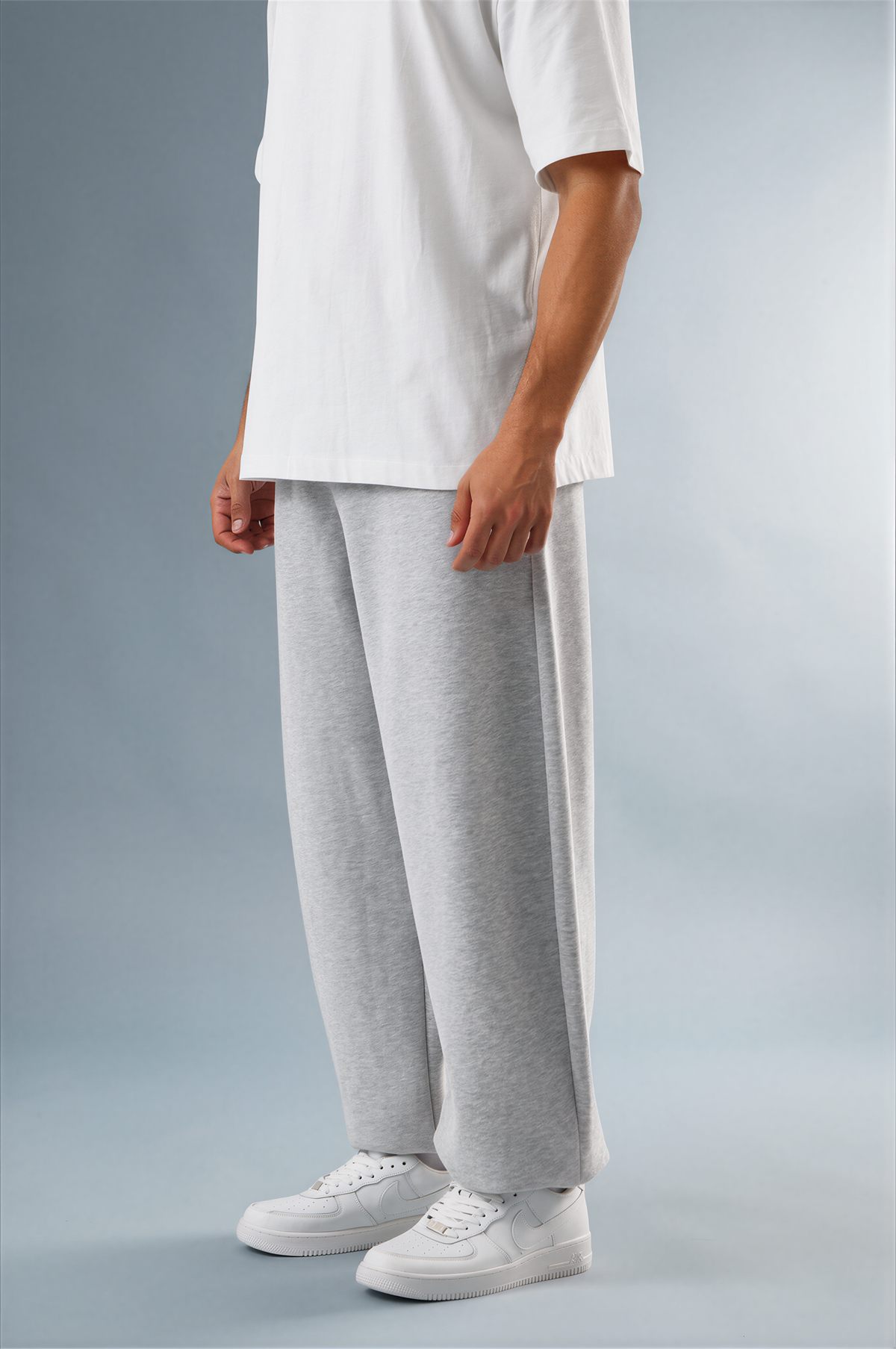Wide Leg Sweatpant — Grey Melange (1)